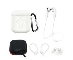 Hurtel Silikoninis dėklas ausinėms Apple AirPods 2 / AirPods 1 + Case / Ear Hook / Neck Strap / Watch Strap Holder / Carabiner – baltos spalvos
