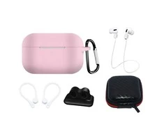 Hurtel Silikoninis dėklas Set for AirPods Pro 2 / AirPods Pro 1 + dėklas / ausinių laikiklis / kaklo dirželis / laikrodžio dirželio laikiklis / karabinas – rožinės spalvos