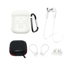Hurtel Silikoninis dėklas ausinėms Apple AirPods 2 / AirPods 1 + Case / Ear Hook / Neck Strap / Watch Strap Holder / Carabiner – baltos spalvos