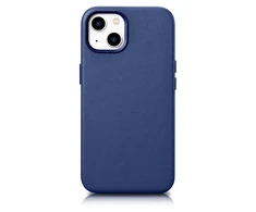 iCarer Leather Apple iPhone 14 Plus genuine leather dėklas telefonui mėlynos spalvos (compatible with MagSafe)