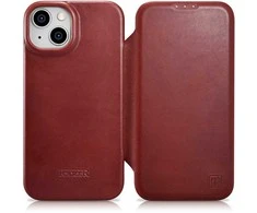 iCarer CE Oil Wax Premium Leather Apple iPhone 14 Plus Magnetic atverčiamas Leather MagSafe dėklas telefonui raudonos spalvos (AKI14220707-RD)