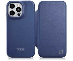 iCarer CE Premium Leather Apple iPhone 14 Pro Magnetic atverčiamas Leather MagSafe dėklas telefonui mėlynos spalvos (WMI14220714-BU)
