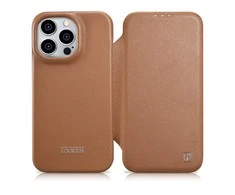 iCarer CE Premium Leather Apple iPhone 14 Pro Magnetic atverčiamas Leather MagSafe dėklas telefonui rudos spalvos (WMI14220714-BN)