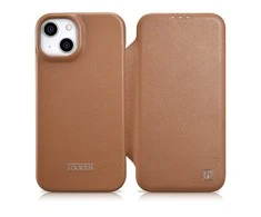 iCarer CE Premium Leather Apple iPhone 14 Plus Magnetic atverčiamas Leather MagSafe dėklas telefonui rudos spalvos (WMI14220715-BN)