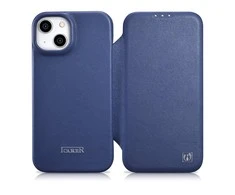 iCarer CE Premium Leather Apple iPhone 14 Plus Magnetic atverčiamas Leather MagSafe dėklas telefonui mėlynos spalvos (WMI14220715-BU)