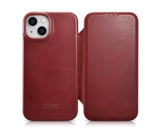 iCarer CE Oil Wax Premium Leather Apple iPhone 14 Plus Magnetic atverčiamas Leather MagSafe dėklas telefonui raudonos spalvos (AKI14220707-RD)