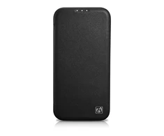 iCarer CE Premium Leather Apple iPhone 14 Plus Magnetic atverčiamas Leather MagSafe dėklas telefonui juodos spalvos (WMI14220715-BK)