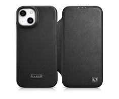 iCarer CE Premium Leather Apple iPhone 14 Plus Magnetic atverčiamas Leather MagSafe dėklas telefonui juodos spalvos (WMI14220715-BK)