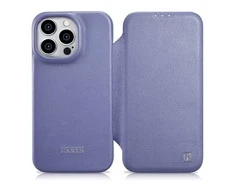 iCarer CE Premium Leather Apple iPhone 14 Pro Max Magnetic atverčiamas Leather MagSafe Light dėklas telefonui violetinės spalvos (WMI14220716-LP)