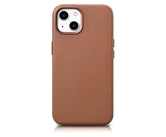 iCarer Leather Apple iPhone 14 Plus dėklas telefonui rudos spalvos (MagSafe Compatible)