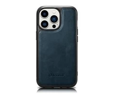 iCarer Leather Oil Wax Apple iPhone 14 Pro Max leather dėklas telefonui mėlynos spalvos (WMI14220720-BU)