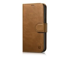 iCarer Oil Wax Wallet 2in1 Apple iPhone 14 Pro Anti-RFID Leather atverčiamas dėklas telefonui rudos spalvos (WMI14220722-TN)