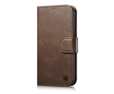 iCarer Oil Wax Wallet 2in1 Apple iPhone 14 Plus Anti-RFID Leather atverčiamas dėklas telefonui rudos spalvos (WMI14220723-BN)