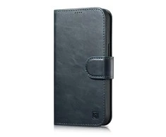 iCarer Oil Wax Wallet 2in1 Apple iPhone 14 Pro Anti-RFID Leather atverčiamas dėklas telefonui mėlynos spalvos (WMI14220722-BU)