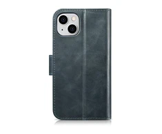 iCarer Oil Wax Wallet 2in1 Apple iPhone 14 Plus Anti-RFID Leather atverčiamas dėklas telefonui mėlynos spalvos (WMI14220723-BU)
