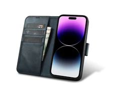 iCarer Oil Wax Wallet 2in1 Apple iPhone 14 Pro Anti-RFID Leather atverčiamas dėklas telefonui mėlynos spalvos (WMI14220722-BU)