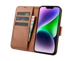 iCarer Wallet 2in1 Apple iPhone 14 Plus Anti-RFID Leather atverčiamas dėklas telefonui rudos spalvos (WMI14220727-BN)