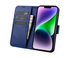 iCarer Wallet 2in1 Apple iPhone 14 Plus Anti-RFID Leather atverčiamas dėklas telefonui mėlynos spalvos (WMI14220727-BU)