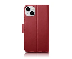 iCarer Wallet 2in1 Apple iPhone 14 Plus Anti-RFID Leather atverčiamas dėklas telefonui raudonos spalvos (WMI14220727-RD)