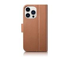 iCarer Wallet 2in1 Apple iPhone 14 Pro Leather atverčiamas Anti-RFID dėklas telefonui rudos spalvos (WMI14220726-BN)