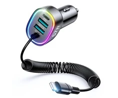 Automobilinis įkroviklis Joyroom JR-CL20, 2x USB + 2x Lightning, 57W + Lightning laidas (juodas)
