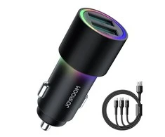 Įkroviklis automobilinis Joyroom JR-CL10 LED 2xUSB 24W + 3in1 USB Type-C/microUSB/Lightning 1.2m juodas