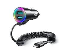 Automobilinis įkroviklis Joyroom JR-CL25, 2x USB + Lightning laidas (juodas)
