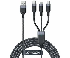 Joyroom Multi-Use Series S-A18 3in1 USB-A – Lightning / USB-C / micro USB kabelis 0.3m – juodos spalvos