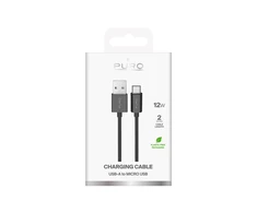 Puro 12W TPE USB-A - microUSB 2m kabelis - juodos spalvos