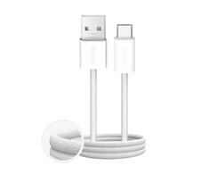Puro Fabrik 2.0 10W USB-A – USB-C Braided Kabelis 1.5m – baltos spalvos