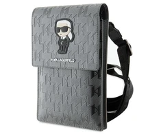 Karl Lagerfeld krepšys Saffiano Monogram Ikonik (KLWBSAKHPKG) sidabrinės spalvos