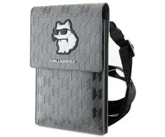 Karl Lagerfeld Saffiano Monogram Choupette - Krepšys telefonui per petį (sidabrinas)