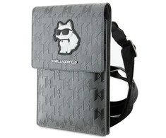 Karl Lagerfeld Saffiano Monogram Choupette - Krepšys telefonui per petį (sidabrinas)