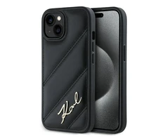 Apple iPhone 13 / 14 / 15 Karl Lagerfeld Diagonal Quilted Script (KLHCP15SPQDSMGK) dėklas telefonui juodos spalvos