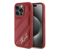 Dėklas Apple iPhone 15 Pro Max Karl Lagerfeld Diagonal Quilted Script (KLHCP15XPQDSMGR) raudona