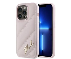 Apple iPhone 14 Pro Max Karl Lagerfeld Diagonal Quilted Script (KLHCP14XPQDSMGP) dėklas telefonui rožinės spalvos