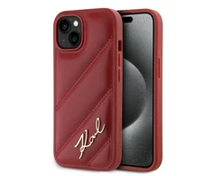 Apple iPhone 13 / 14 / 15 Karl Lagerfeld Diagonal Quilted Script (KLHCP15SPQDSMGR) dėklas telefonui raudonos spalvos