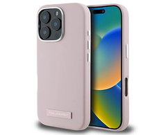 Apple iPhone 16 Pro Karl Lagerfeld FW Metal Plate MagSafe (KLHMP16LPGMSRPP) dėklas telefonui rožinės spalvos