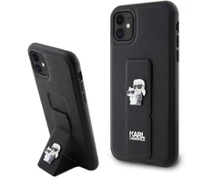 Apple iPhone 11 / XR Karl Lagerfeld dėklas Gripstand Saffiano Karl&amp;Choupette Pins (KLHCN61GSAKCPK) juodos spalvos