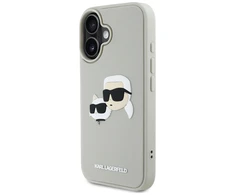 Karl Lagerfeld HC 3D guminiai dvigubų galvų iPhone 16 dėklas smėlio spalvos
