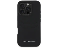 Karl Lagerfeld HC Grained PU Cardslot metalinis pailgas dėklas, skirtas iPhone 16 Pro Max - Juodas
