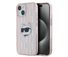 Apple iPhone 13 Karl Lagerfeld dėklas IML Choupette Head &amp; Monogram (KLHCP13MHKLPCHP) rožinės spalvos