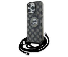 Karl Lagerfeld KLHMP16XHCKCKLCK Apple iPhone 16 Pro Max 6.9" dėklas telefonui juodos spalvos IML Crossbody Monogram Karl &amp; Choupette Head MagSafe