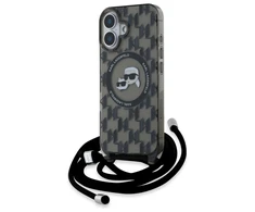 Karl Lagerfeld KLHMP16SHCKCKLCK Apple iPhone 16 6.1" dėklas telefonui juodos spalvos IML Crossbody Monogram Karl &amp; Choupette Head MagSafe