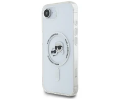 Karl Lagerfeld IML metalinis Karl &amp; Choupette Heads MagSafe iPhone 16e dėklas - Baltas