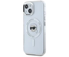 Dėklas Karl Lagerfeld IML Metal Karl Head MagSafe Apple iPhone 15 baltos spalvos