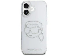Dėklas Karl Lagerfeld IML Rhinestones Karl Head Apple iPhone 16 skaidrus