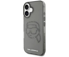 Dėklas Karl Lagerfeld IML Rhinestones Karl Head Apple iPhone 16 juodos spalvos