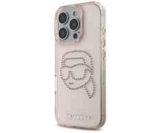 Dėklas Karl Lagerfeld IML Rhinestones Karl Head Apple iPhone 16 Pro rožinės spalvos