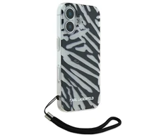 Karl Lagerfeld IML Zebra Pattern &amp; Cord Apple iPhone 16 Case - dėklas telefonui juodos spalvos